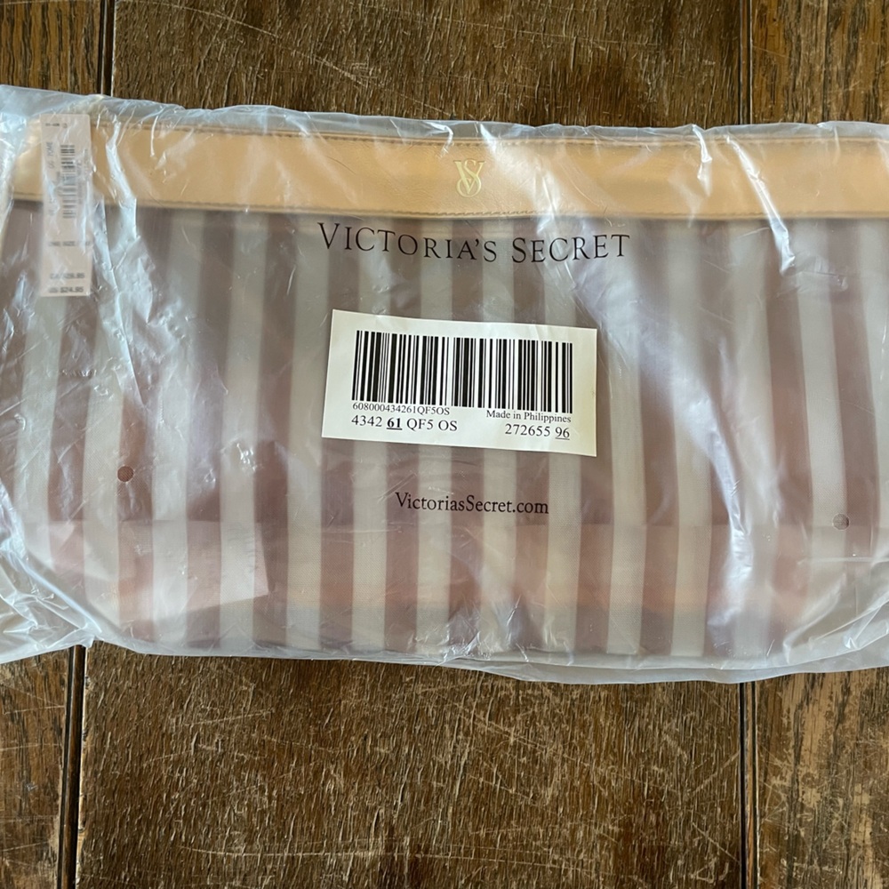 Victoria's Secret Pink & Cream Striped Mesh Bag